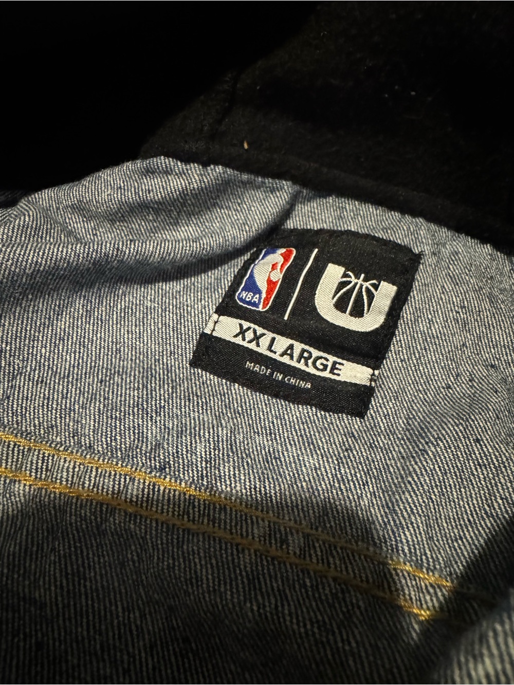 NBA Denim Jacket with Black Hood and Gold Stitching - Picture 3 of 3